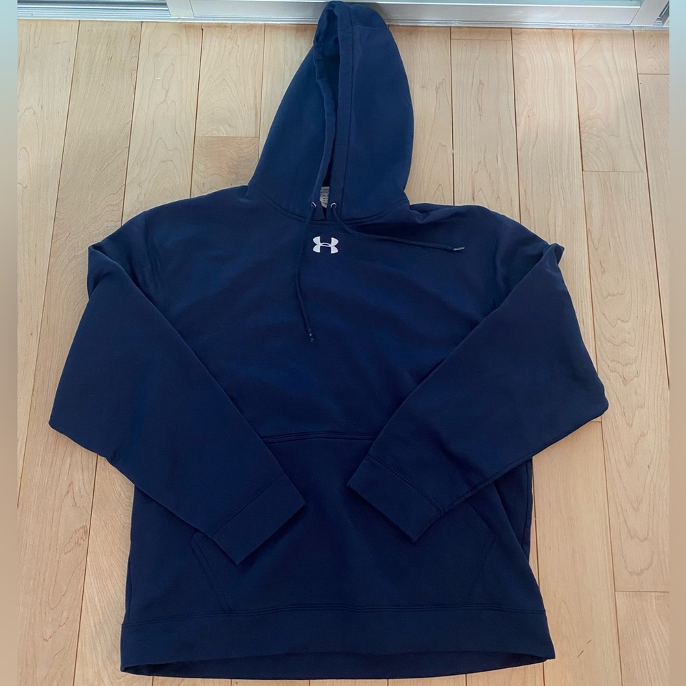 Under Armour Mens Navy Blue Hoodie Sweatshirt Size Large L Fleece Pullover Gym
